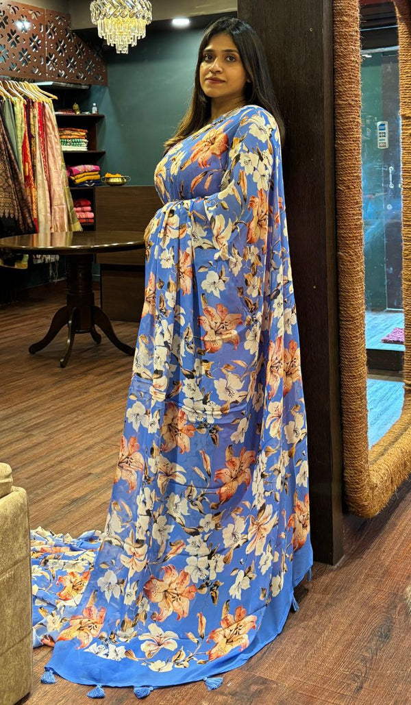 PRINTED GEORGETTE SAREE 1207252