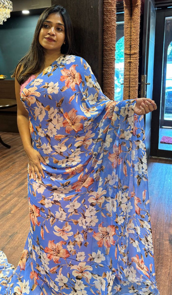 PRINTED GEORGETTE SAREE 1207252