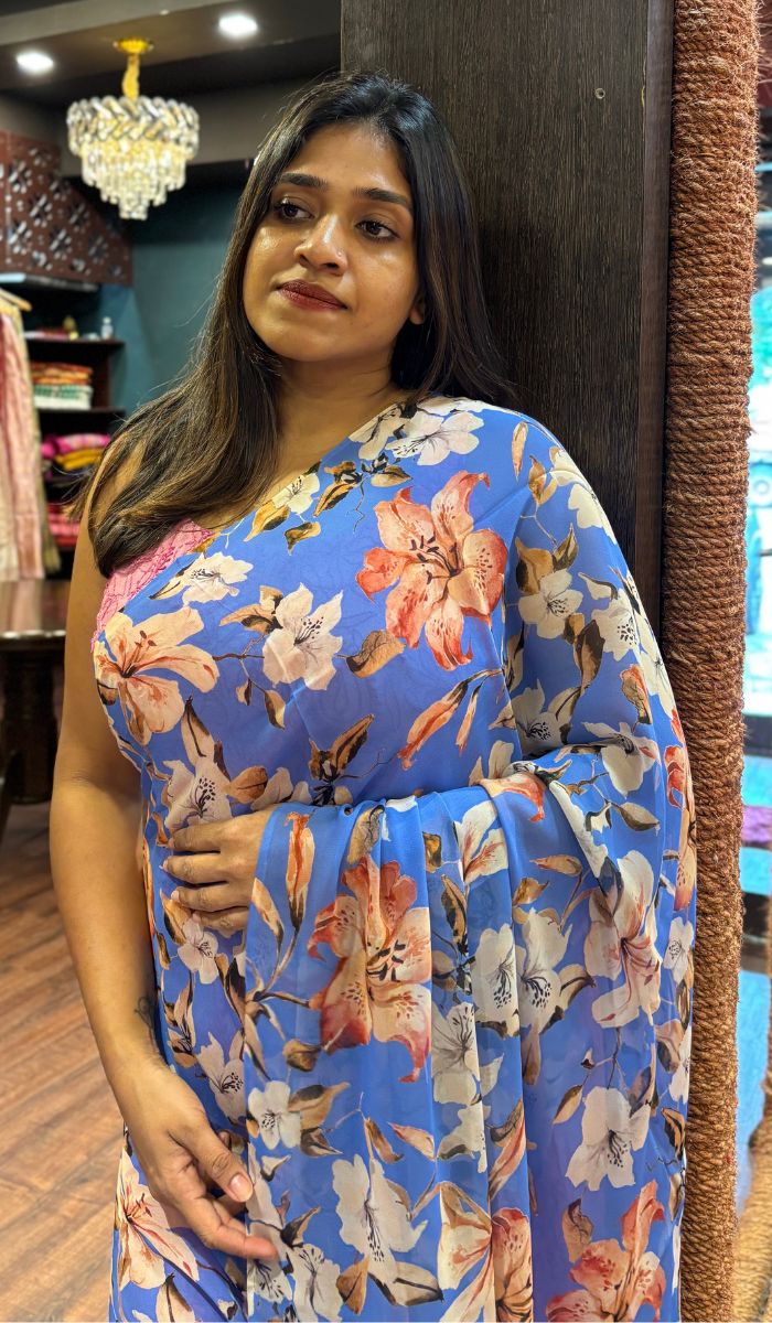 PRINTED GEORGETTE SAREE 1207252